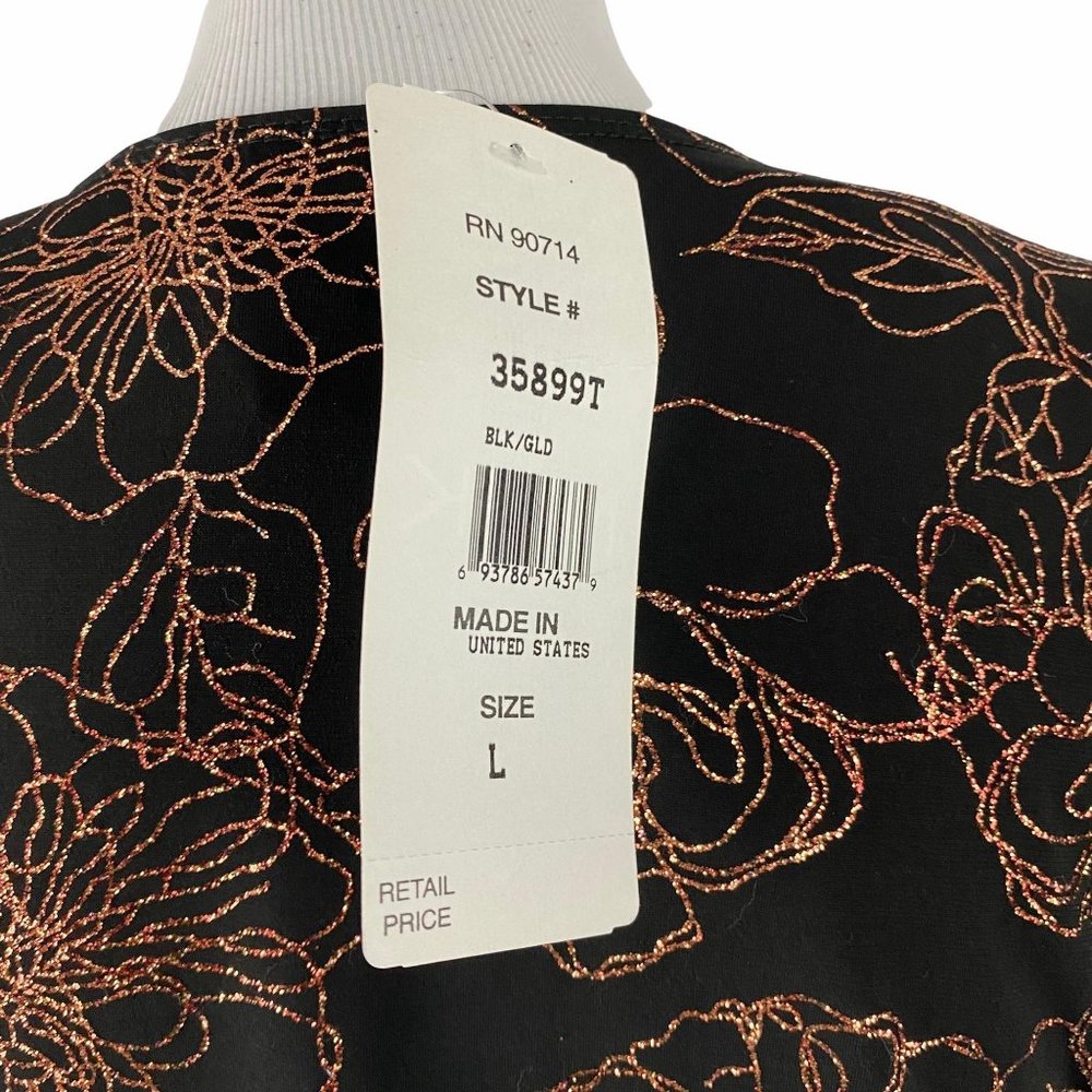 MSK Black Rose Gold Glitter Floral Wrap Top L - Picture 6 of 13